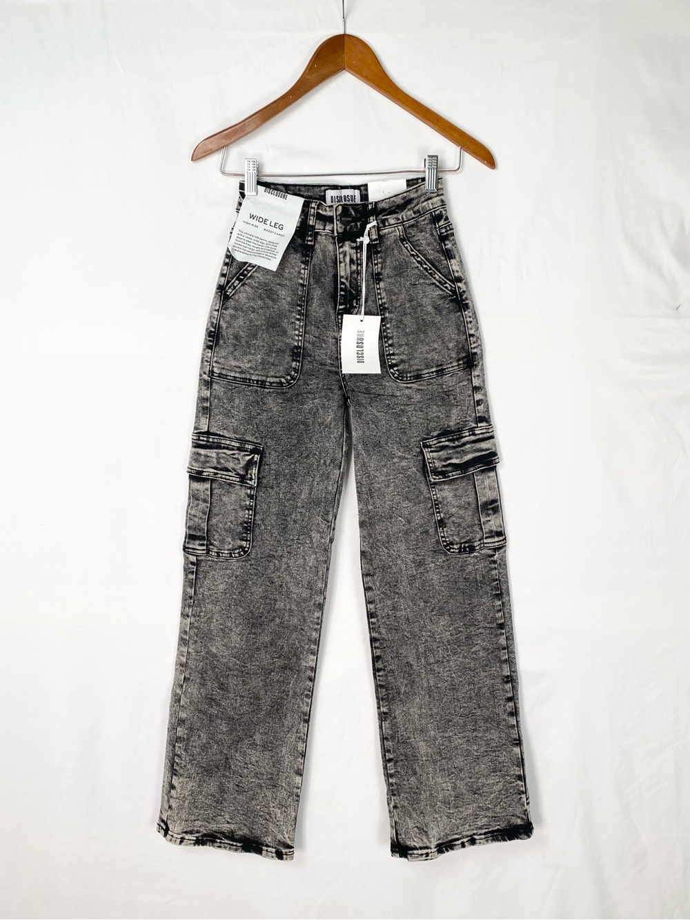 New Disclosure Wide Leg Baggy Cargo Juniors Acid Wash Size 1/25
